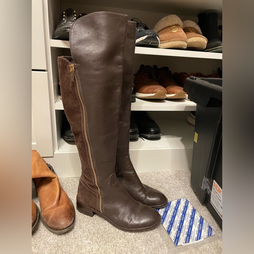 Vince Camuto Medium Calf Tall Shaft Boots Pauletta Brown Suede - size 7